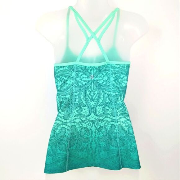 ATHLETA Teal and Dark Green Abstract Printed Strappy Built In Bra Tank Top XS - Picture 4 of 11